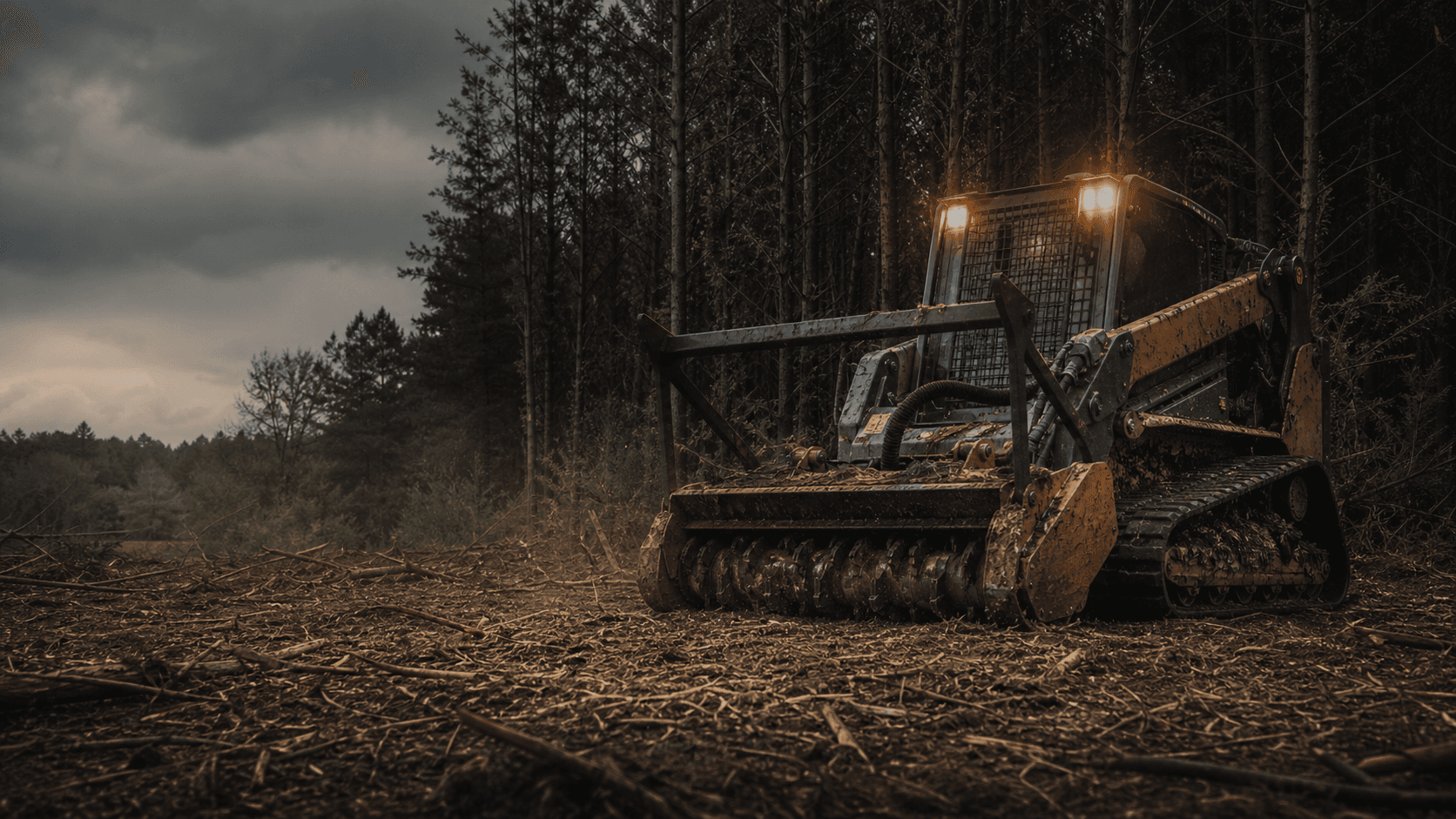 Forestry mulcher working on a wooded North Alabama property